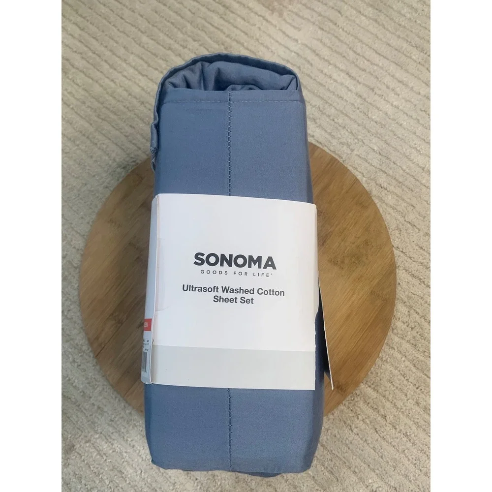 Sonoma Goods For Life Queen Ultrasoft Washed Cotton Sheet Set Infinity Blue 4pc